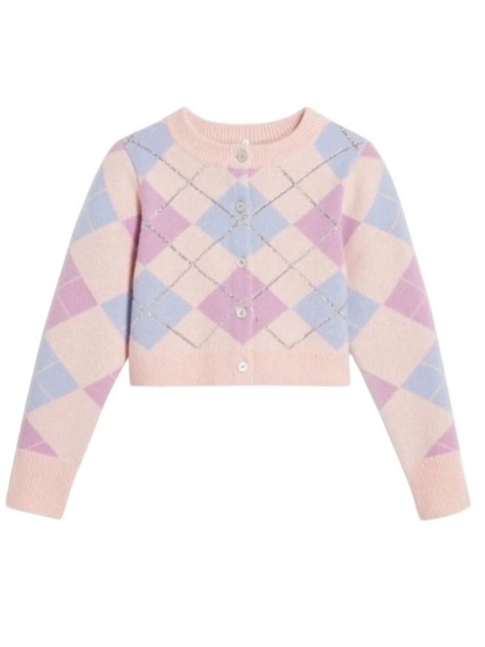 Hill House The Heddy Cardigan in Argyle Pink Sequin